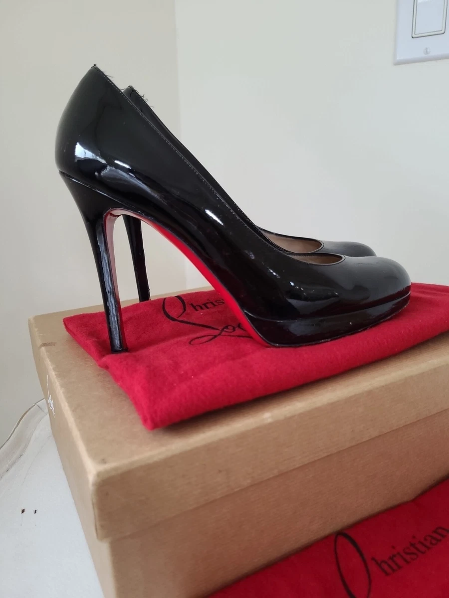 Christian Louboutin Glossy Black Patent Leather Simple Pump 120 Calf, 35.5