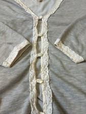 Vtg Victoria's Secret Pajama Top M Sleep Shirt Heart Label Gray Lace