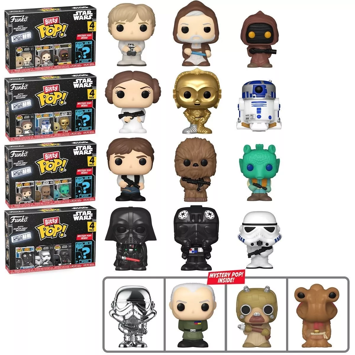 Funko Bitty Pop Star Wars Pack 4 Luke Skywalker/Obi-Wan Kenobi/Jawa/Figura  Misteriosa, PcComponente