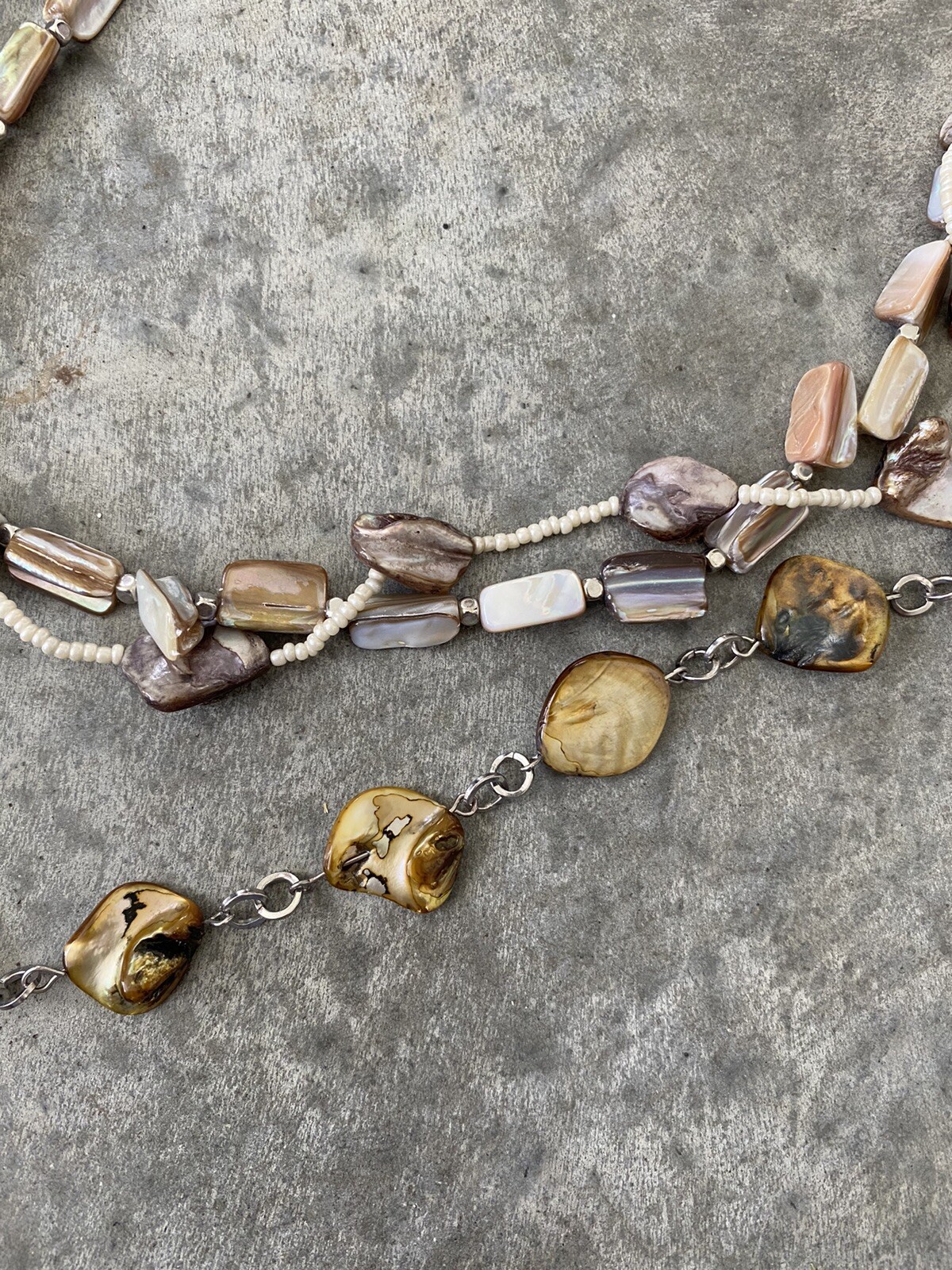 Beaded Necklace Shell Shells Layering Silver Tone… - image 3