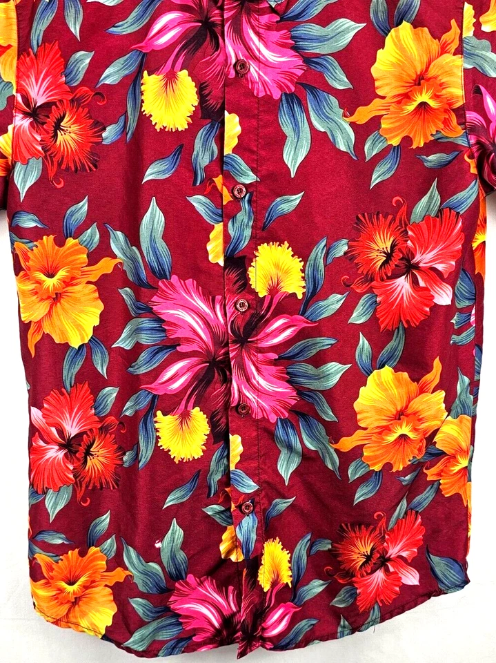 Camisa para hombre Rebel Minds talla L S/S abotonada borgoña/amarillo/naranja/verde floral Foto 4 de 4