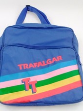 EUC Retro Trafalgar Tours Blue Rainbow Stripe Vinyl Zippered Travel Carry On Bag