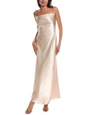 NWT CHAMPAGNE BEBE sz SMALL MAXI DRESS GOWN CHAIN STRAPS FORMAL WEDDING PROM