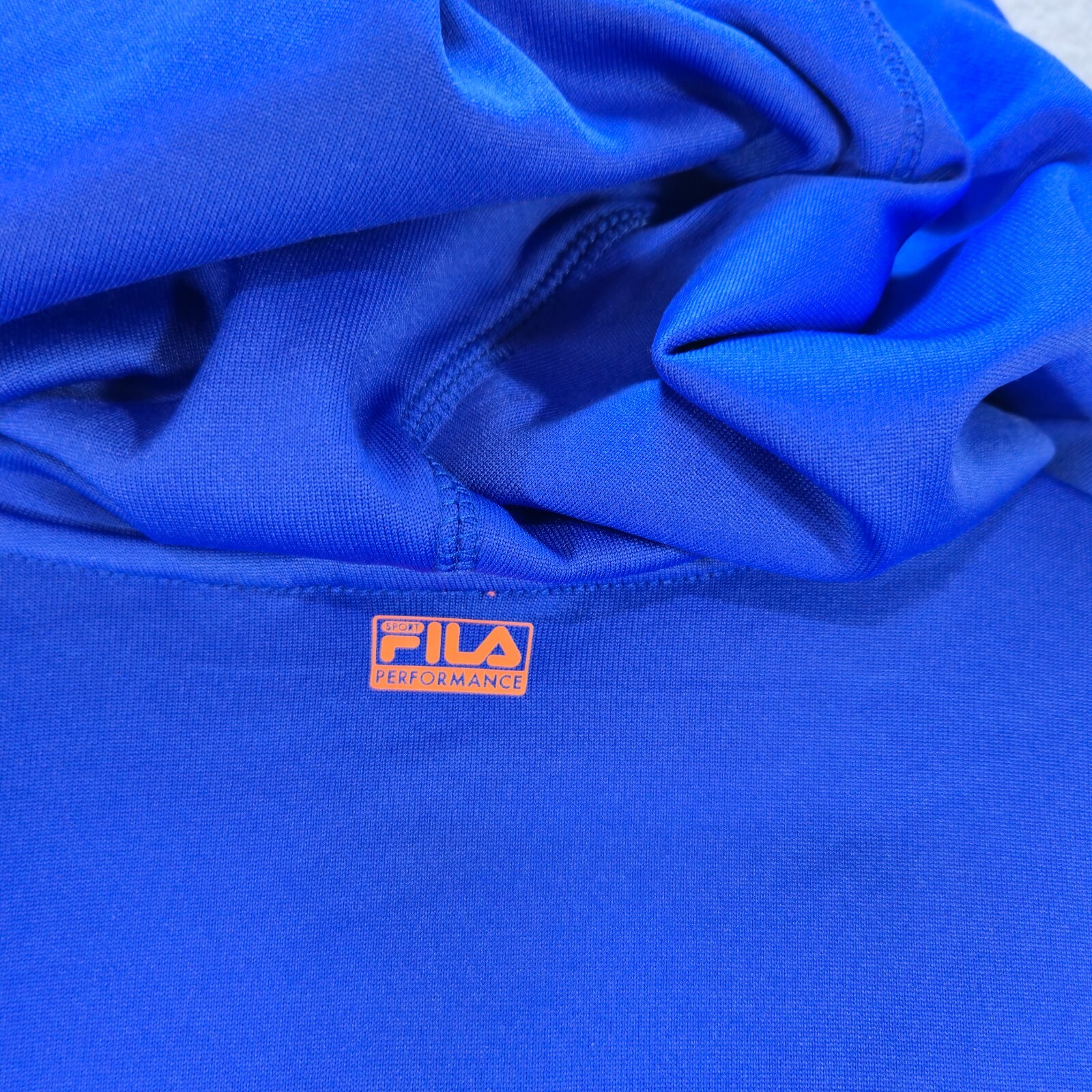 Maglione Fila donna grande manica lunga zip cappuccio tasche maglia blu