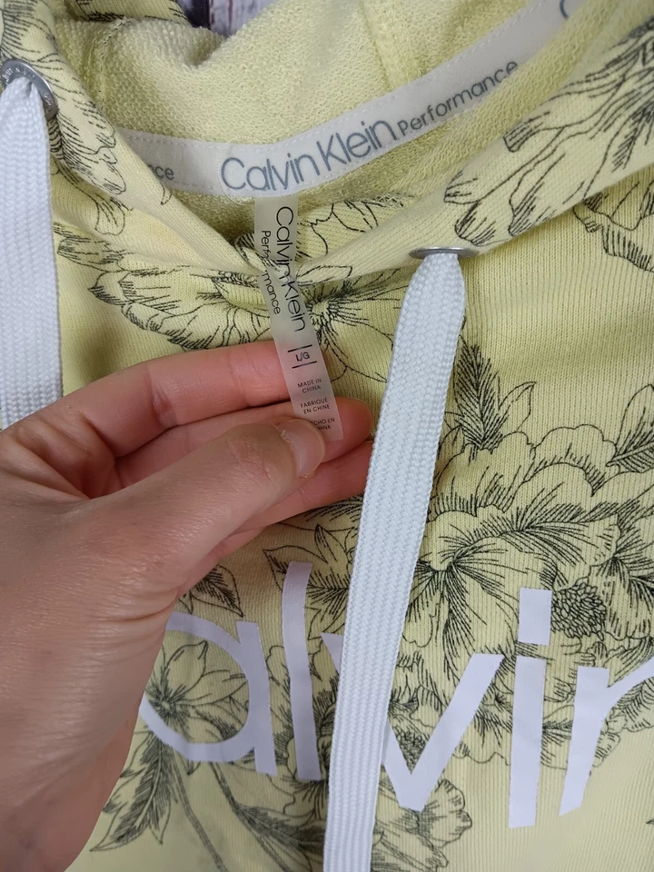 Calvin Klein Performance Fleece Hoodie Women's Large Green Floral Pullover  - Image 3 of 4