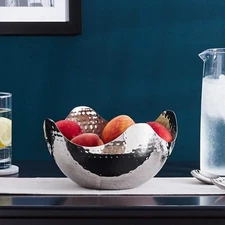 10-Inch Stainless Steel Wavy Hammered Serving Bowl, 10-Inch x 10-Inch x 5-Inch
