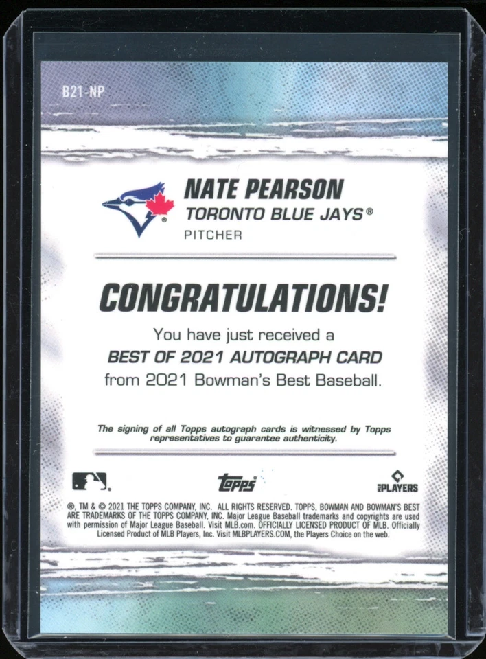 2021 Bowman Best NATE PEARSON autograph RC rookie AUTO - Image 2 of 2