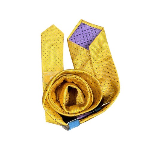 Haines & Bonner Of London Handmade 100% Silk Mens Neck Tie Yellow Blue Dots 58x3