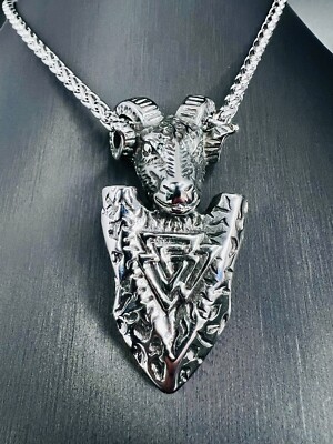 Widder Pfeil Spitze Anhänger Edelstahl Kette Wikinger Stern Zeichen Biker 282B