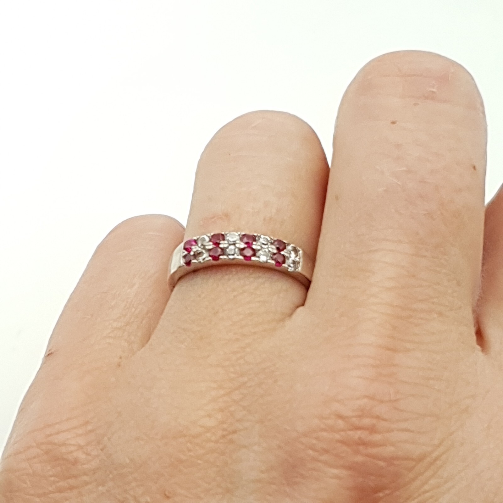 Silver Ruby Ring Lab Created Double Row Eternity … - image 3