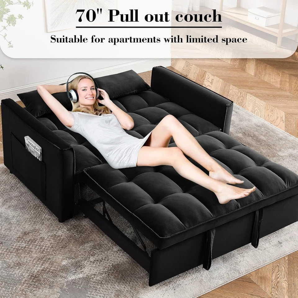 Sofa Bed Couch Sleeper Convertible Pull-Out Bed Couch With Side Pockets - Image 3 of 4