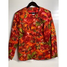 Chico's Floral Print Cotton Blend Blazer Jacket Career Colorful Size 2