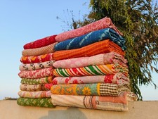 10 Pcs Baby size Cotton reversible Handmade Kantha throw quilt, Kids bedding