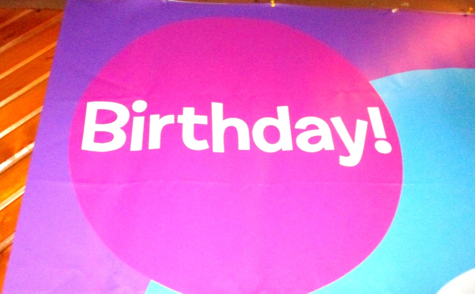 Purple Fabric BIRTHDAY Wall Banner CUPCAKE WITH CANDLE Circles TOYS R US Display - Image 4 of 4