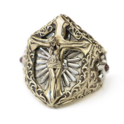 Cupronickel Shield Cross CZ Stone Brass Beauty Cross Ring BR463D US Size 8~15