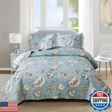 Junsey Beach Quilts Set Full/Queen Size Ocean Theme Bedspreads,3Pcs Seashell