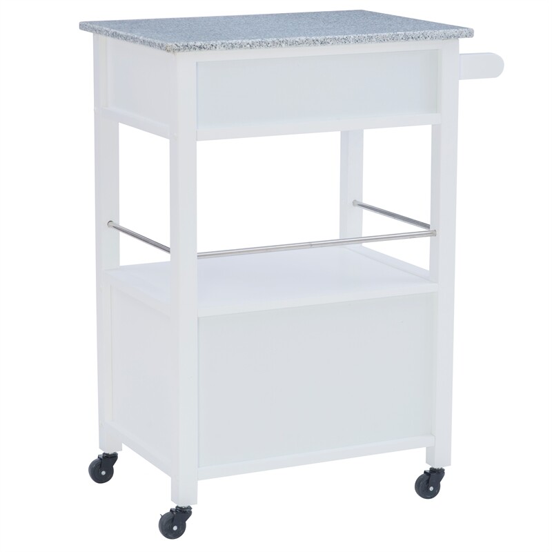 Linon Mitchell Kitchen Island Cart with Granite Top 464808WHT01U for