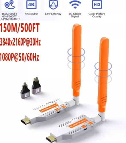 Wireless HDMI Transmitter and Receiver Plug and Play Portable 2.5G Wireless 150M - Picture 1 of 11