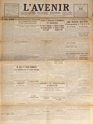 Giornale - L'Avenir N. 17.391 - 1940 Les états Baltes s'incorporent à l'U.R.S.S.