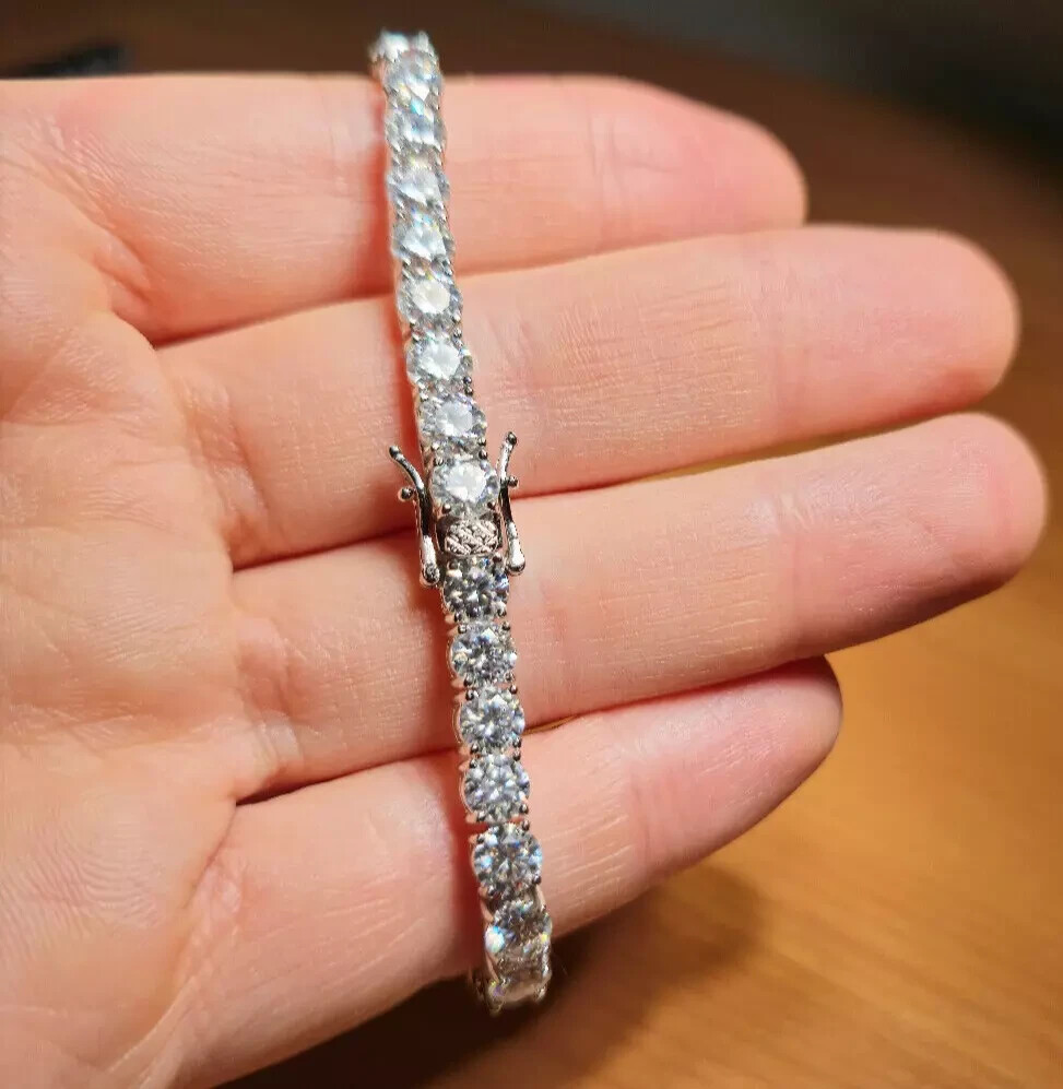 14k White Gold Plated 10Ct Lab Diamond Tennis Bracelet 7.25 Inch
