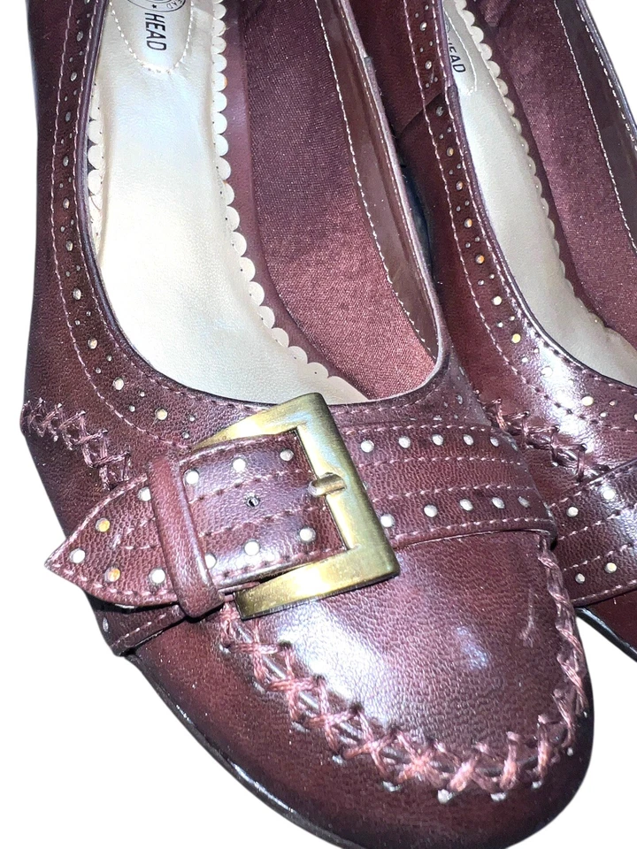 Cabeza de Pato Marilyn Marrón Punta Cerrada Tacones Medianos Hebilla de Bloque 8m Aspecto Retro Foto 3 de 4