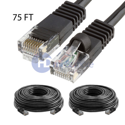 2x 75FT CAT5e Cable Ethernet Lan Network CAT5 RJ45 Patch Cord Internet Black