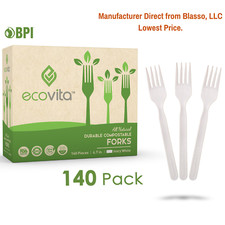 100 Compostable Forks - Disposable Eco Utensil Set - Ecovita 140  500 qty 