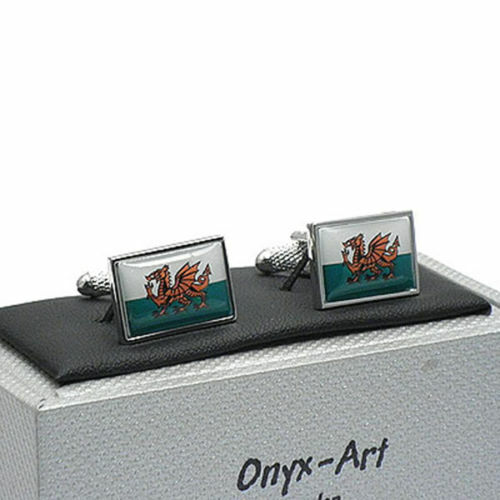 Welsh Flag Wales Cufflinks In Gift Box Onyx Art CK116
