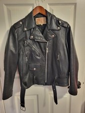 VINTAGE Excelled USA Made Leather Motorcycle Jacket Black Quilt Lined Women's 10