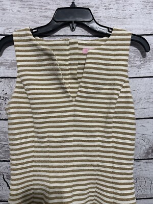 Lilly Pulitzer Brielle Gold Sparkle White Striped Midi Sleeveless Dress  Size S | eBay