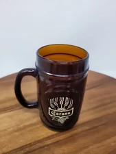 Vintage Corona Beer Glass brown Barrel Bar Mug Stein Double Sided White Logo Cup