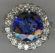 ESTATE 10.58CT DIAMOND & AAA TANZANITE 14K WHITE GOLD ROUND HALO ENGAGEMENT RING