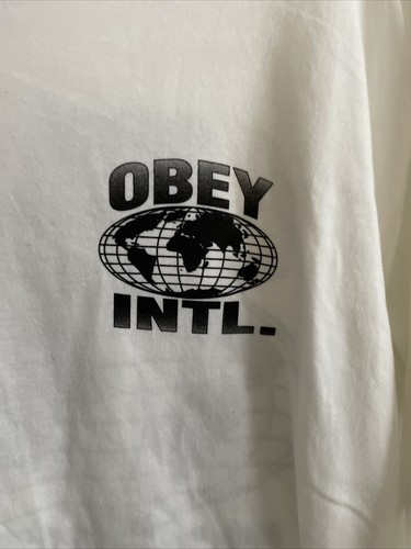 New OBEY Graphic Long Sleeve Tee Shirt Street Hip Designer Shirt Size M White - Picture 3 of 6
