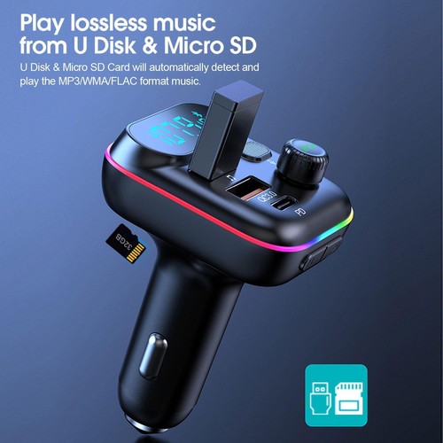 QC 3.0 Dual USB Charger Car Bluetooth 5.0 FM Transmitter MP3 Player D6D1 - Afbeelding 8 van 12