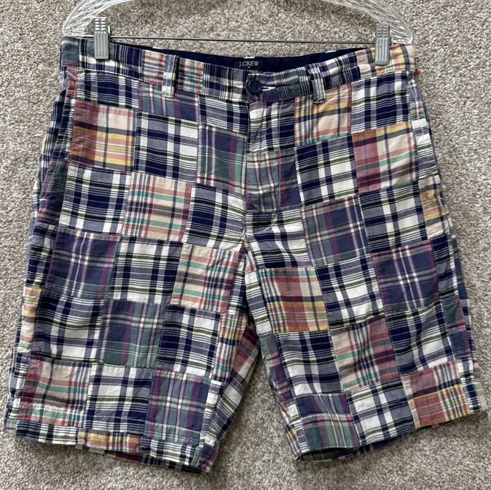 J. Crew Gramercy Shorts Mens Size 33 Plaid Madras Patchwork Cotton 9