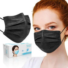 50 PCS Black Disposable Face Masks 3-Ply Filter 50 Count (Pack of 1),