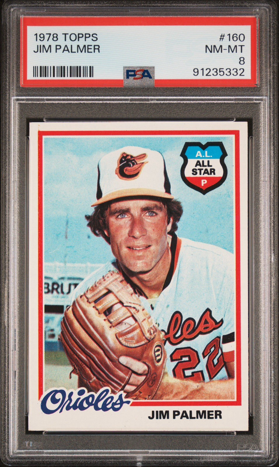 JIM PALMER  1978 TOPPS  #160  PSA 8  HOF  Orioles