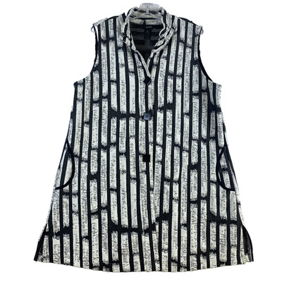 Ali Miles Dress Sz XL Black White Sleeveless Midi Knit Button Front Artsy