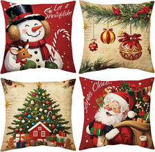 Christmas Pillow Covers 18X18 Inch Set of 4, Christmas Decorations Cushion Cover