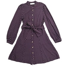 Zimmermann Polka Dot Mini Dress Sz 1 AU 10 US 6 Purple Grape Belted Long Sleeves
