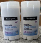 (Lot of 2)New Neutrogena Mineral Ultra Sheer Sticks SPF 50  1.5oz ea Dry-Touch