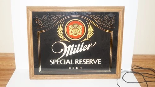 Vntg 1983 MILLER SPECIAL RESERVE Beer Lighted Wood Frame Wall Sign Advertising