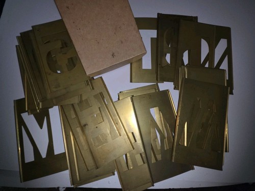 Vintage 45 Piece Brass Interlocking Letter & Number Metal Stencils