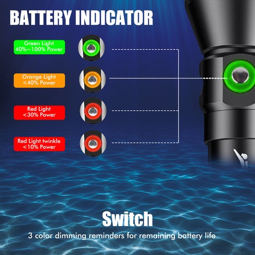 High Power Diving 35000LM Waterproof Underwater Flashlight Battery Lamp Torch - Picture 9 of 9