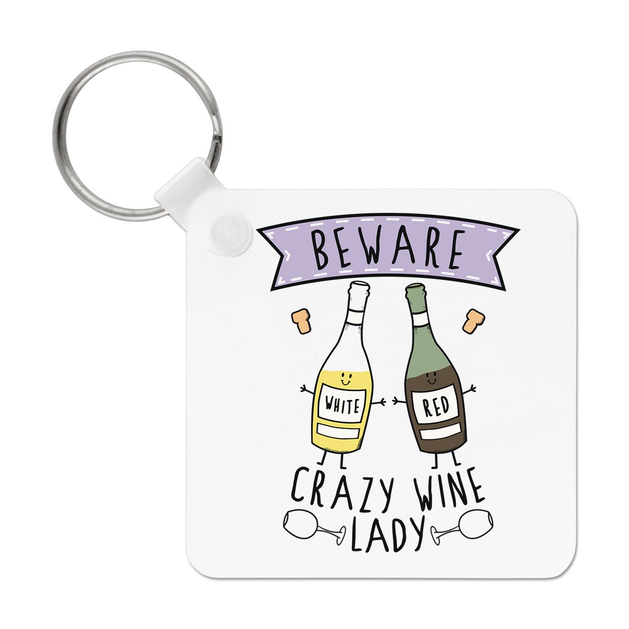 Beware Crazy Wine Lady Keyring Key Chain - Funny Joke Drunk