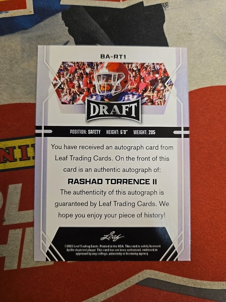 2022 Leaf Draft Football Rashad Torrence II Rookie Gold Border Autograph Card - Image 2 of 2