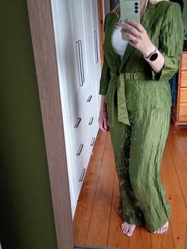 Kaliko Green Linen Mix Trouser Suit Tie Detail Occasion Summer Wedding 12 Best? - Picture 12 of 13
