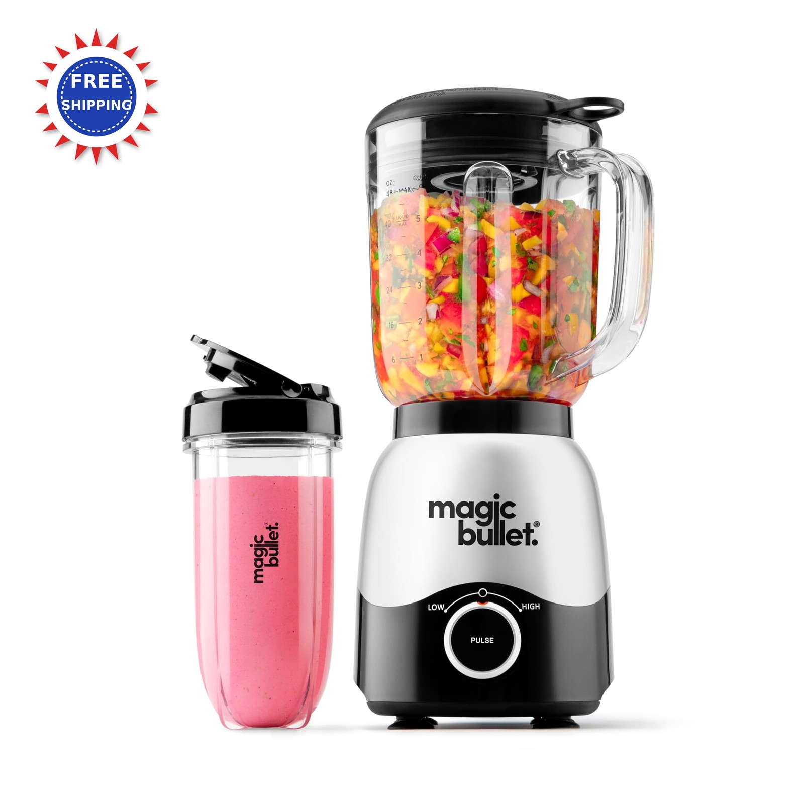 Magic Bullet 48oz 16oz Blender Combo MBF50200 600W Pitcher To-Go Easy Cleaning