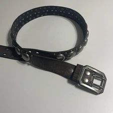 Vtg BUCKLE BKE Brown Leather Large Studded Belt Sz 34 width 1.5"