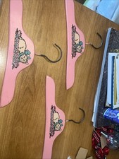 Vintage 1930s Child Wooden Cat Pink Hanger Set Of 3